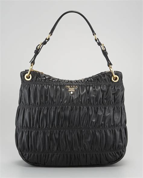 prada gaufre hobo pleated nappa nereo|PRADA Nappa Gaufre Tote Nero Black .